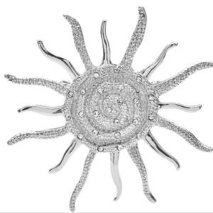 Nwot ZARA Sculptural Sunburst Crystal Swirl Flaming Rays Brooch Pin Scarf Jacket
